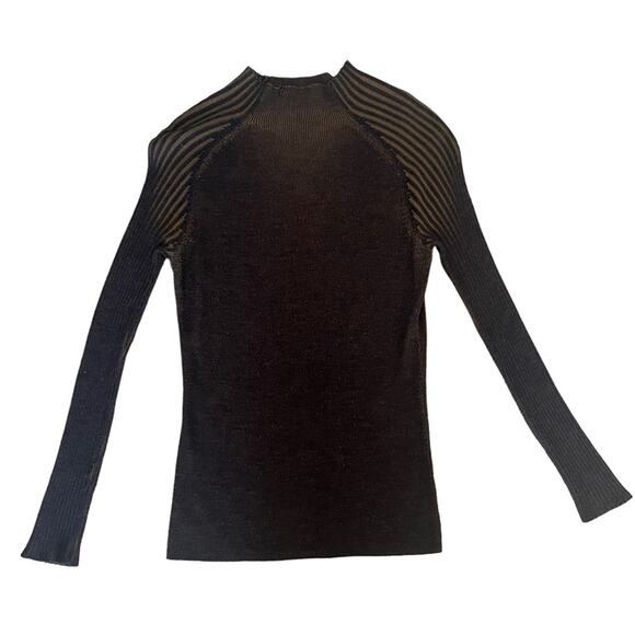 Dreyden Romy Mock Neck Ribbed Knit Sweater Top Metallic 90s Y2K Gold Navy Large - Picture 4 of 11